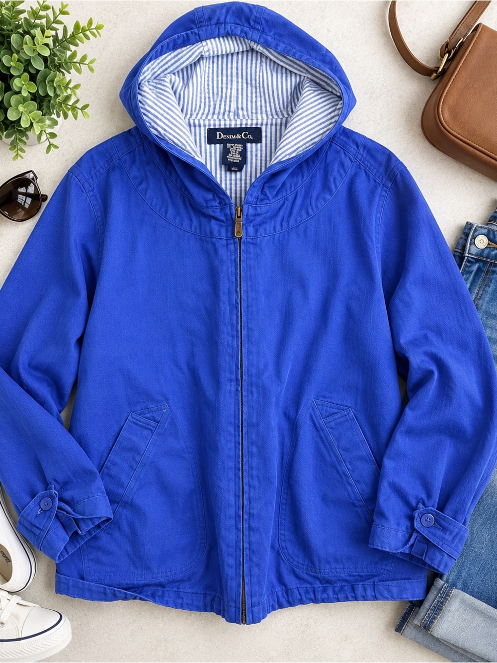 Denim & Co. Cobalt Blue Hooded Jacket – Size 3X